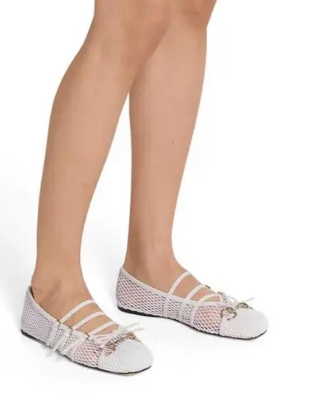 Gucci White Horsebit Mesh & Leather Ballet Flat
